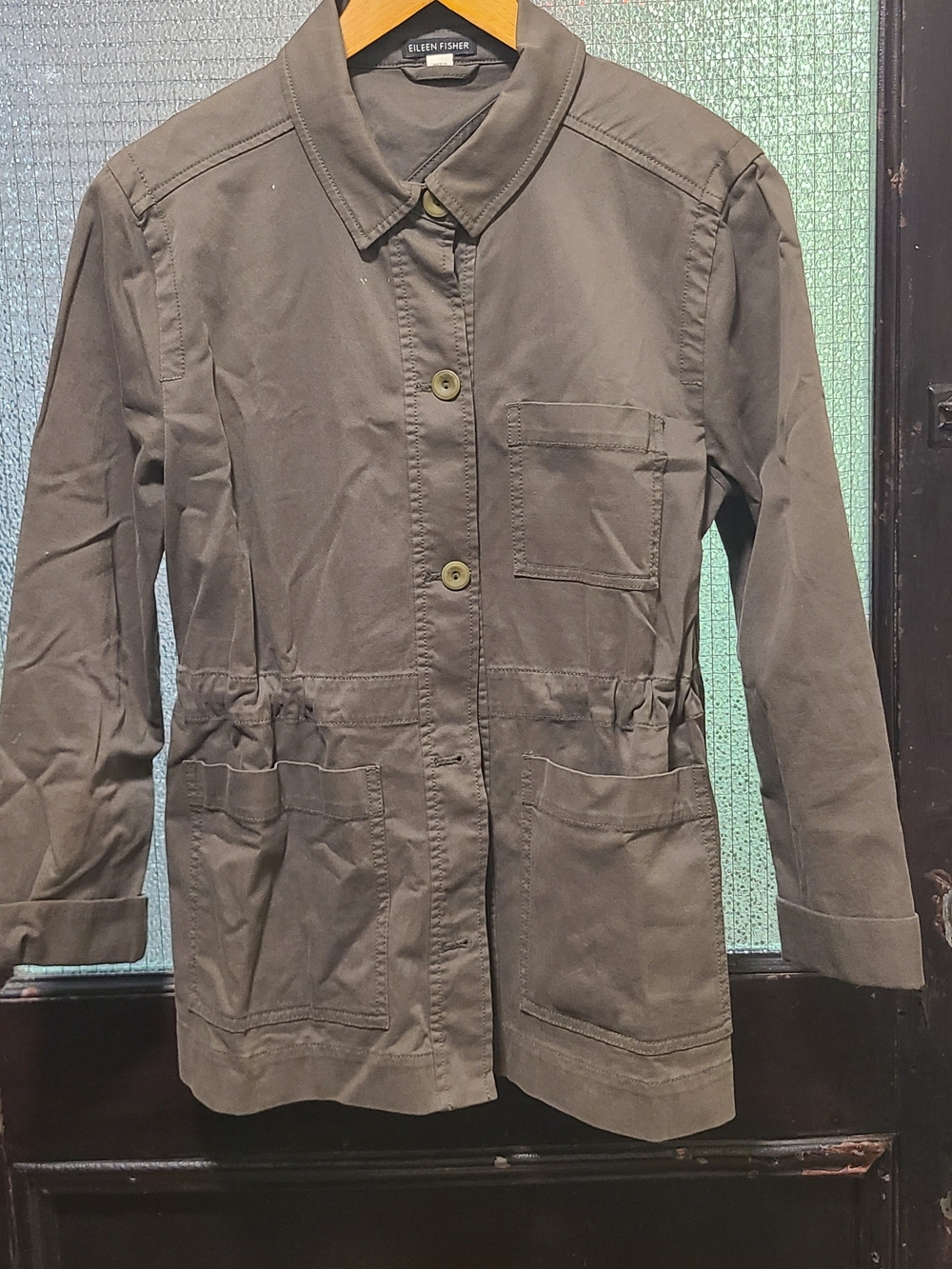 Eileen Fisher Olive Green Utility Jacket with Patch Pockets